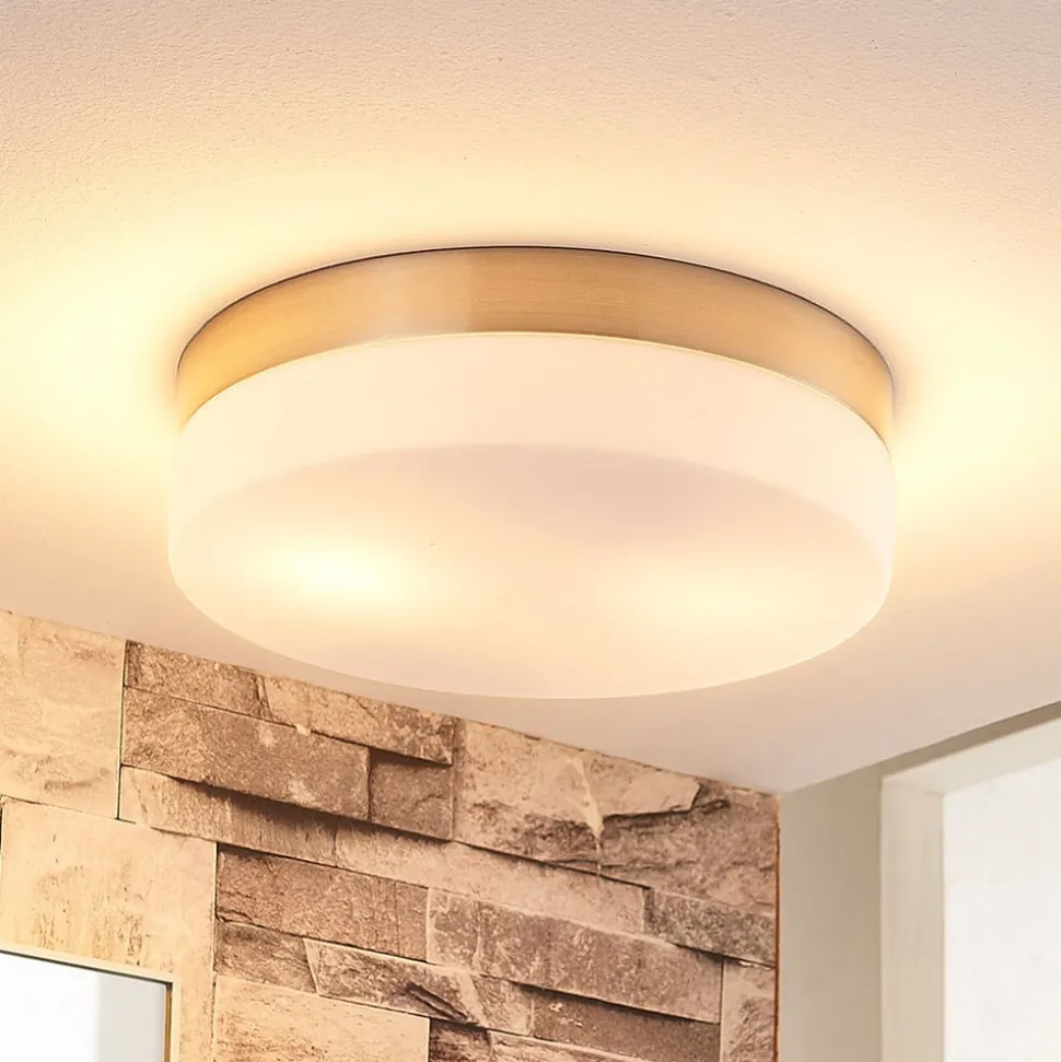 Lindby loftlampe til badeværelset Amilia, Ø 23,5 cm, E27, nikkel, glas