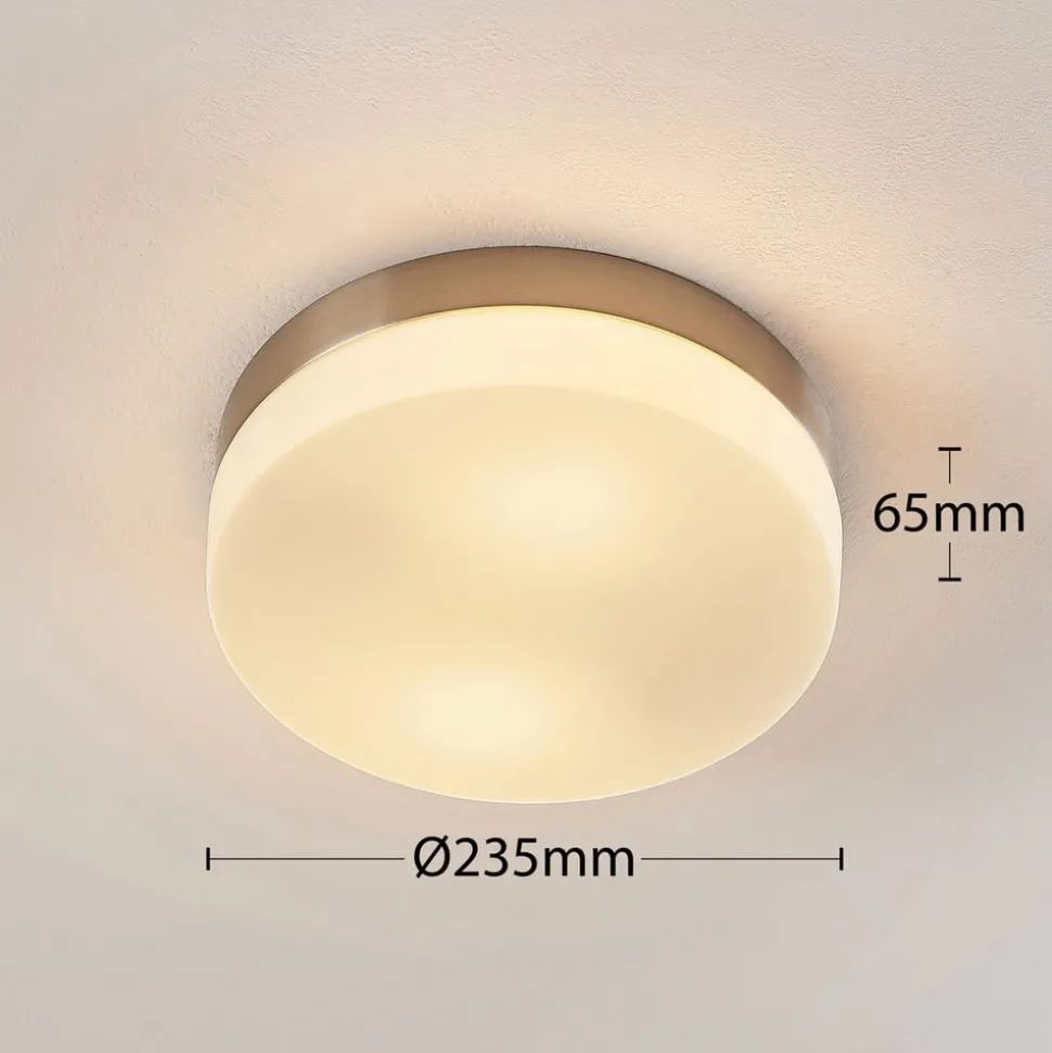 Lindby loftlampe til badeværelset Amilia, Ø 23,5 cm, E27, nikkel, glas