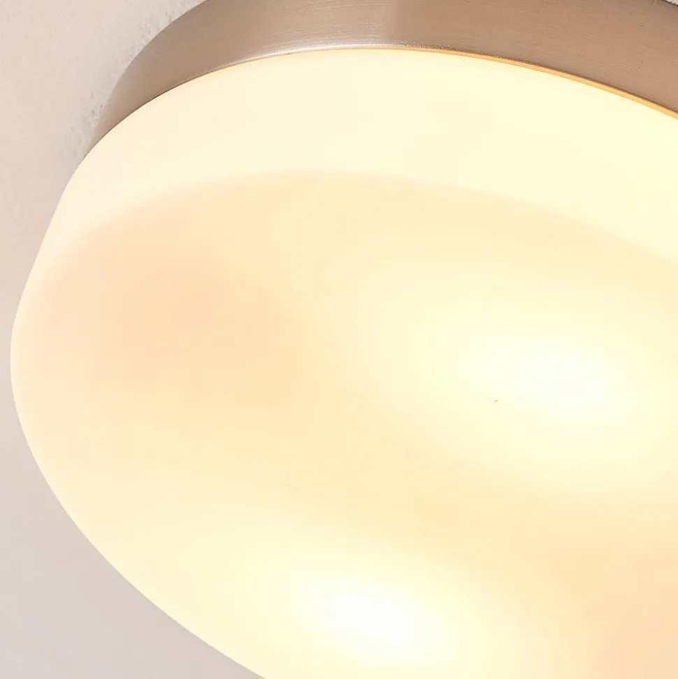 Lindby loftlampe til badeværelset Amilia, Ø 23,5 cm, E27, nikkel, glas