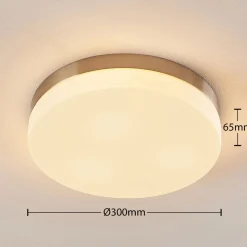 Lindby loftlampe til badeværelset Amilia, Ø 30 cm, E27, nikkel, glas