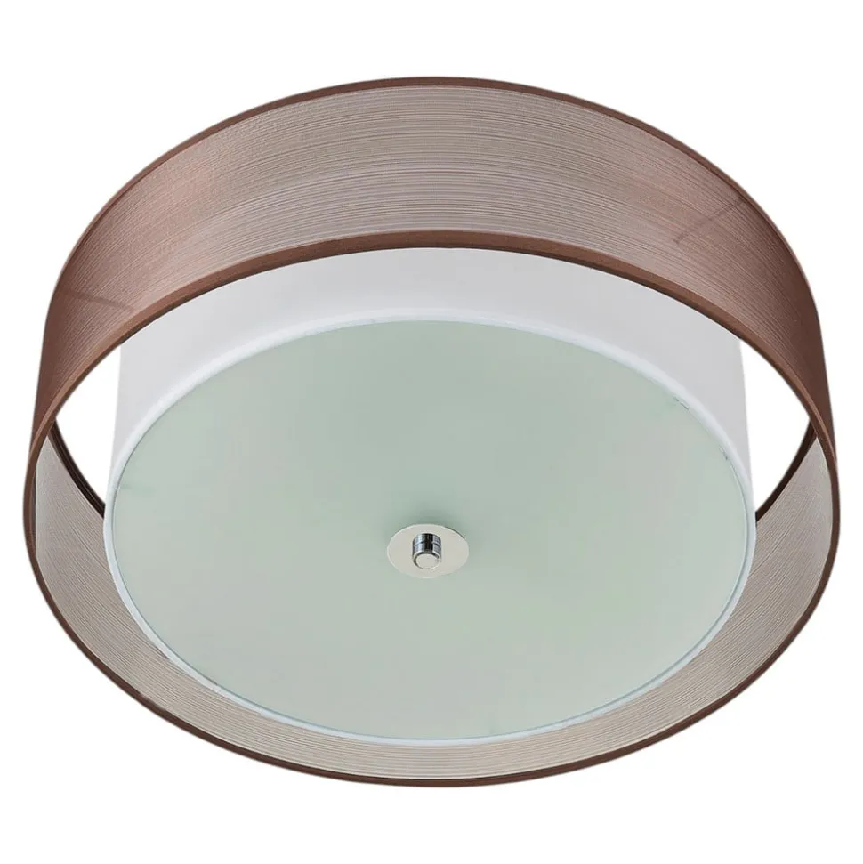 Lindby loftlampe Tobia, brun, tekstil, Ø 50 cm, E27