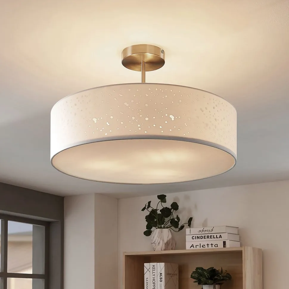 Lindby loftlampe Umma, afstand, hvid, stof, Ø 50 cm, E27