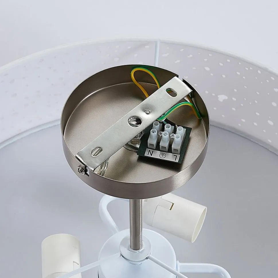 Lindby loftlampe Umma, afstand, hvid, stof, Ø 50 cm, E27
