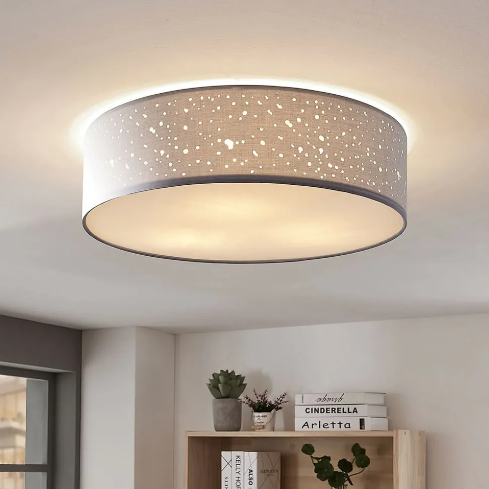 Lindby loftlampe Umma, grå, stof, Ø 50 cm, E27