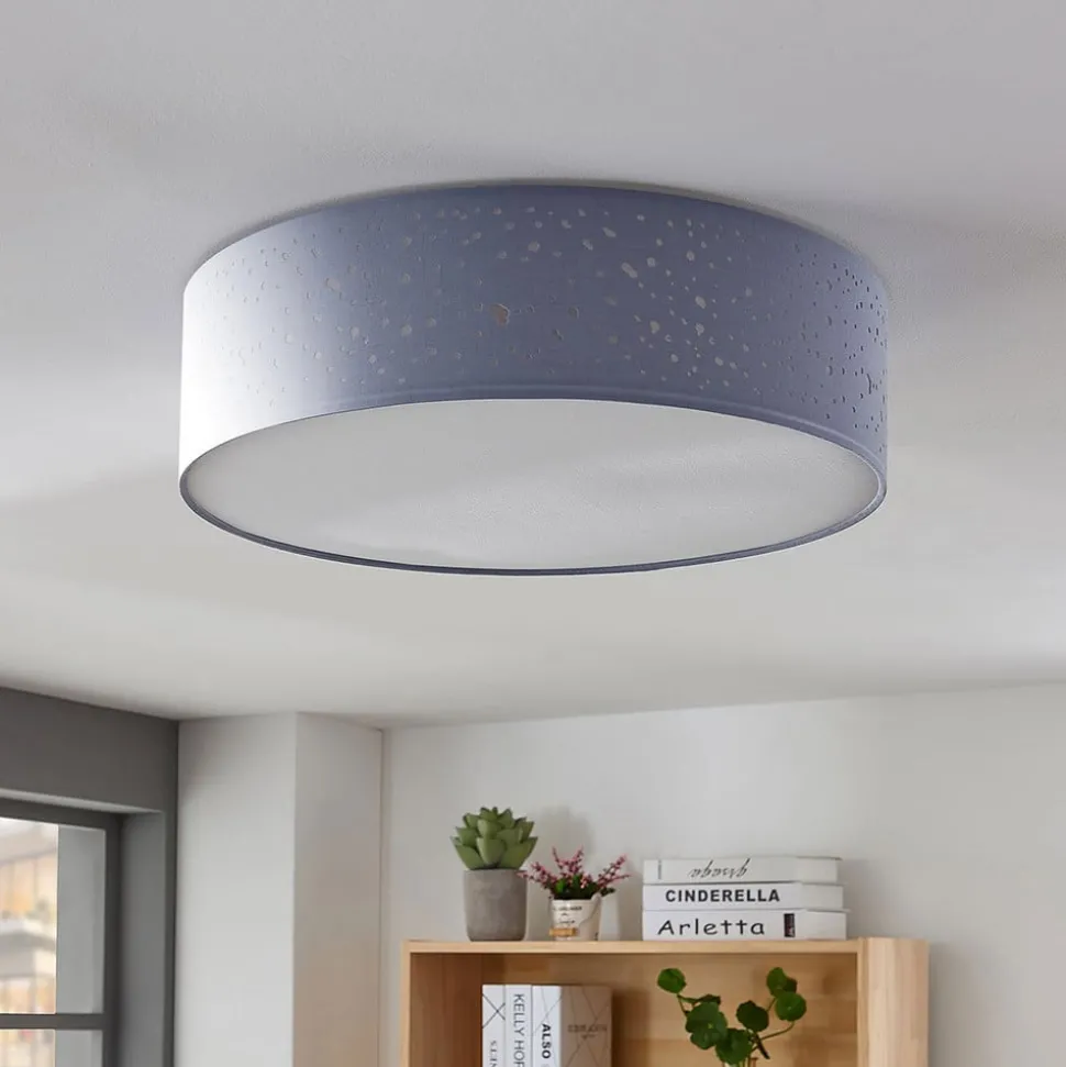 Lindby loftlampe Umma, grå, stof, Ø 50 cm, E27