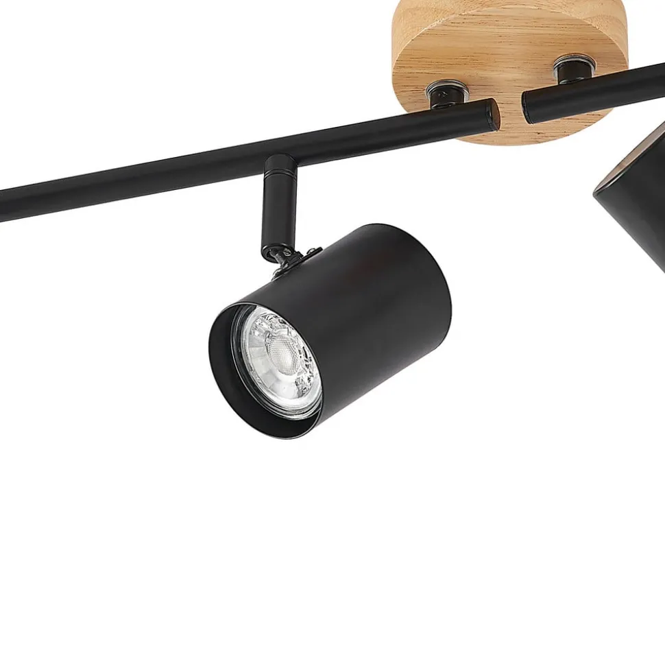 Lindby loftlampe Xiomara, 4 lyskilder, 68 cm lang, træ