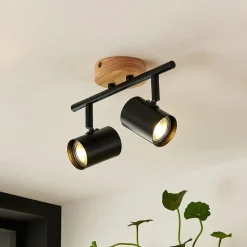 Lindby loftlampe Xiomara, 2 lyskilder, 27 cm lang, træ