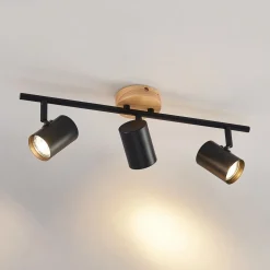 Lindby loftlampe Xiomara, 3 lyskilder, 68 cm lang, træ