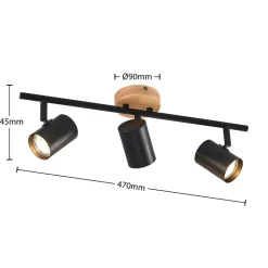 Lindby loftlampe Xiomara, 3 lyskilder, 68 cm lang, træ