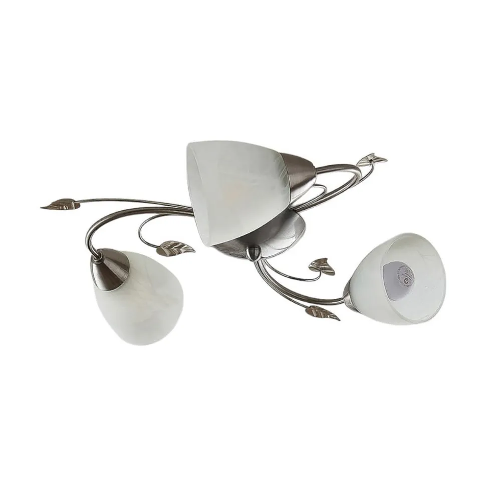 Lindby loftlampe Yannie, 3 lyskilder, 50 cm, nikkel/hvid, glas