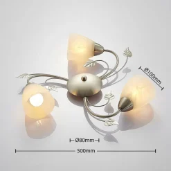 Lindby loftlampe Yannie, 3 lyskilder, 50 cm, nikkel/hvid, glas