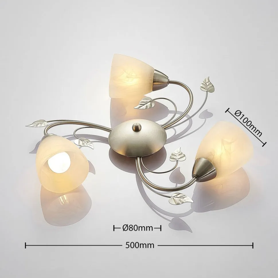 Lindby loftlampe Yannie, 3 lyskilder, 50 cm, nikkel/hvid, glas