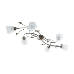 Lindby loftlampe Yannie, 6 lyskilder, 106 cm, nikkel/hvid, glas