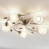 Lindby loftlampe Yannie, 5 lyskilder, 60 cm, nikkel/hvid, glas