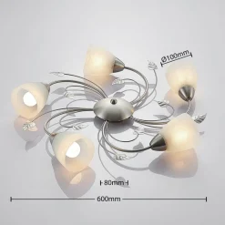 Lindby loftlampe Yannie, 5 lyskilder, 60 cm, nikkel/hvid, glas