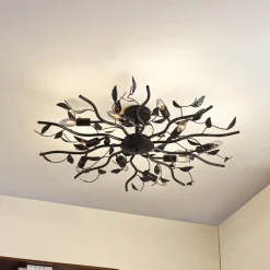 Lindby loftlampe Yos, 10 lyskilder, 95 cm, sort-guld, E14