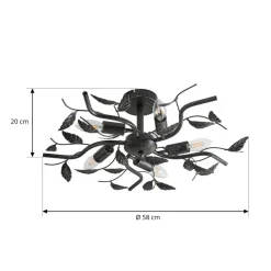 Lindby loftlampe Yos, 5 lyskilder, 58 cm, sort-guld, E14