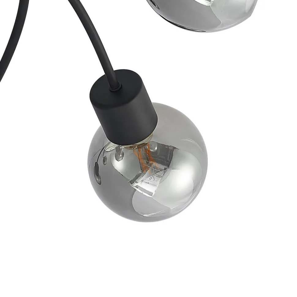 Lindby loftslampe Ciala, 7-lys, sort, smoke, glas