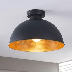 Lindby loftslampe Lya, Ø 31 cm, sort-guld, metal, E27