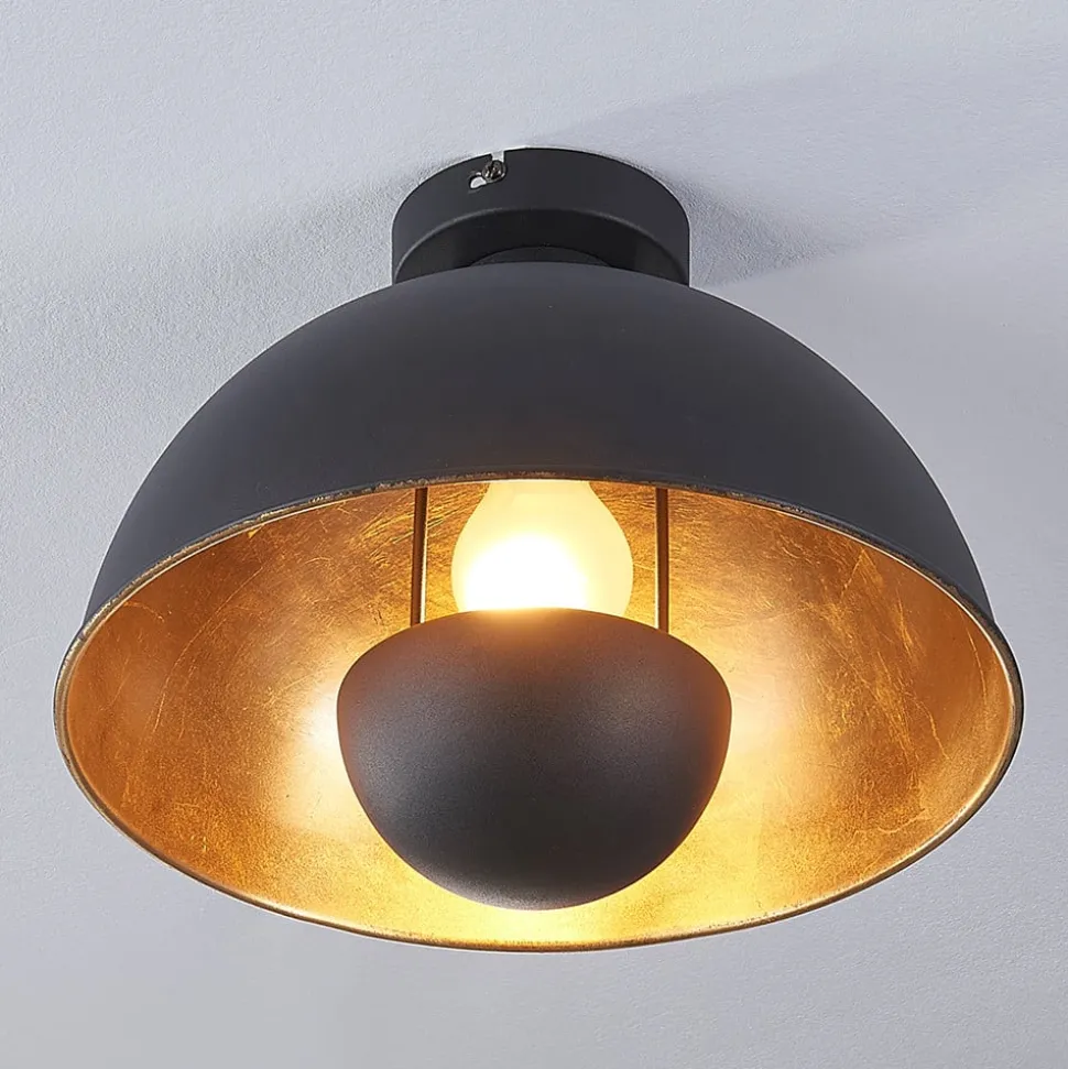 Lindby loftslampe Lya, Ø 31 cm, sort-guld, metal, E27