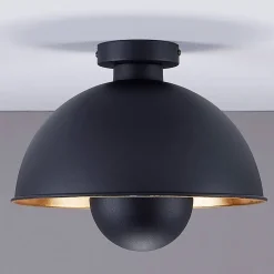 Lindby loftslampe Lya, Ø 31 cm, sort-guld, metal, E27