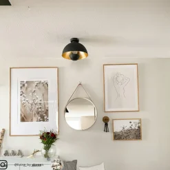 Lindby loftslampe Lya, Ø 31 cm, sort-guld, metal, E27