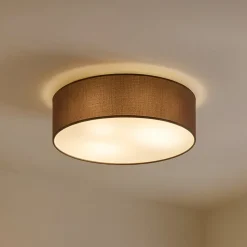 Lindby loftslampe Sebatin, Ø 40 cm, lysebrun, stof, E27