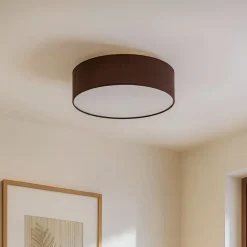Lindby loftslampe Sebatin, Ø 40 cm, lysebrun, stof, E27