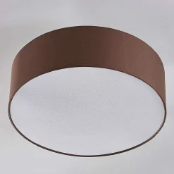 Lindby loftslampe Sebatin, Ø 40 cm, lysebrun, stof, E27