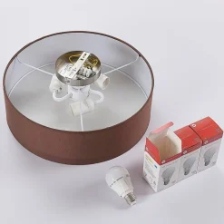 Lindby loftslampe Sebatin, Ø 40 cm, lysebrun, stof, E27