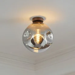 Lindby loftslampe Valentina, E27, røggrå, glas, Ø 25 cm