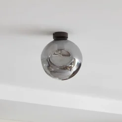 Lindby loftslampe Valentina, E27, røggrå, glas, Ø 25 cm