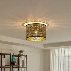 Lindby loftslampe Yonah, guldfarvet, metal, Ø 40 cm, E27