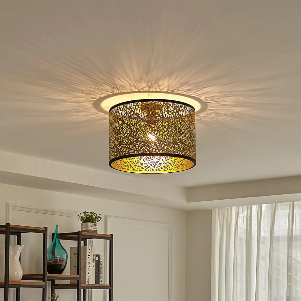 Lindby loftslampe Yonah, guldfarvet, metal, Ø 40 cm, E27