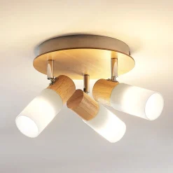 Lindby loftspot Christoph, 20 cm, 3 lyskilder, træ, rondel