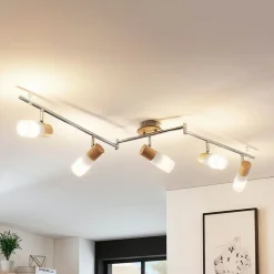 Lindby loftspot Christoph, 130 cm, 4 lyskilder, træ, glas