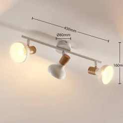 Lindby loftspot Fridolin, 50 cm, 3 lyskilder, hvid, metal