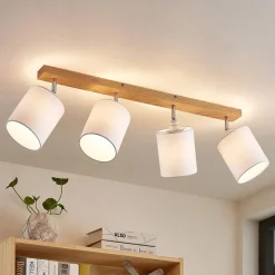 Lindby loftspot Imarin, 81 cm, hvid, 4 lyskilder, træ