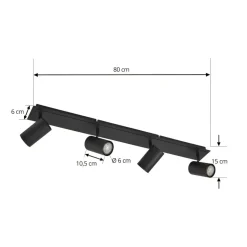 Lindby loftspot Joffrey, 80 cm, sort, 4 lyskilder, GU10