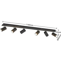 Lindby loftspot Joffrey, 116 cm, sort, 6 lyskilder, GU10