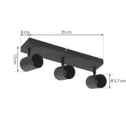 Lindby loftspot Jorell, 35 cm, sort, 3 lyskilder, metal