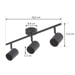 Lindby loftspot Jorell, sort, 51 cm, 3 lyskilder, GU10