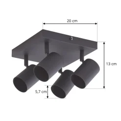 Lindby loftspot Jorell, sort, 20 cm, sort, 4 lyskilder.