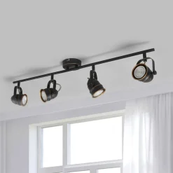 Lindby loftspot Leonor, 4 lyskilder, sort, metal, 78 cm