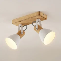 Lindby loftspot Merela, hvid, 28 cm, 2 lyskilder, træ, E14