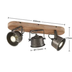 Lindby loftspot Rubinjo, 45 cm, 3 lyskilder, træ, GU10