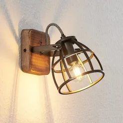 Lindby loftspot Rutger, 16 cm, 2 lyskilder, træ, bur, E14