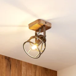 Lindby loftspot Rutger, 16 cm, 2 lyskilder, træ, bur, E14