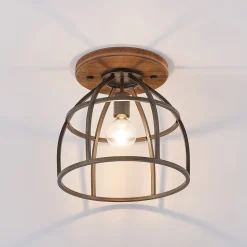 Lindby loftspot Rutger, Ø 34 cm, træ, bur, E27