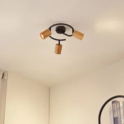 Lindby loftspot Stralino, 3 lyskilder, Ø31cm, træ, GU10